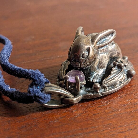 Vintage Carol Felley Silver Rabbit Pendant with Amethyst Stone Marked Mexico 925 - Picture 4 of 8